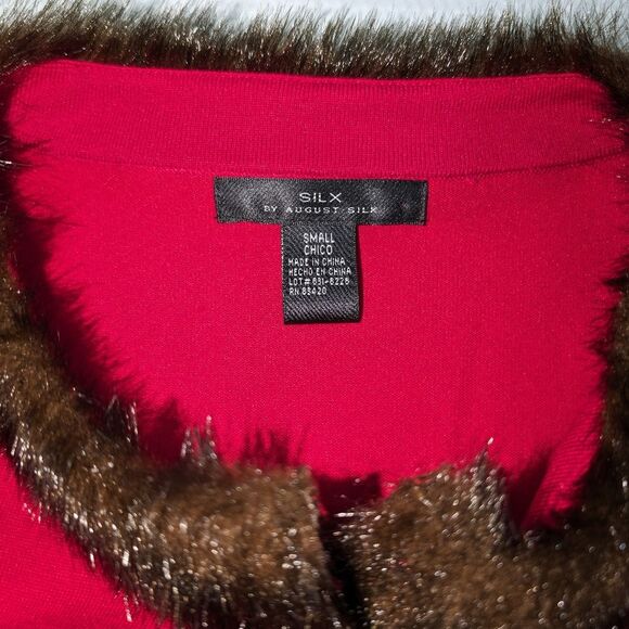Silx Faux Fur Collar Red Cardigan - Small - Picture 4 of 6